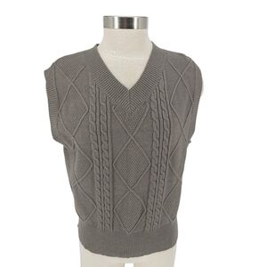LE LIS Sweater Vest Olive Gray Sleeveless Cable Knit V Neck Pullover Small